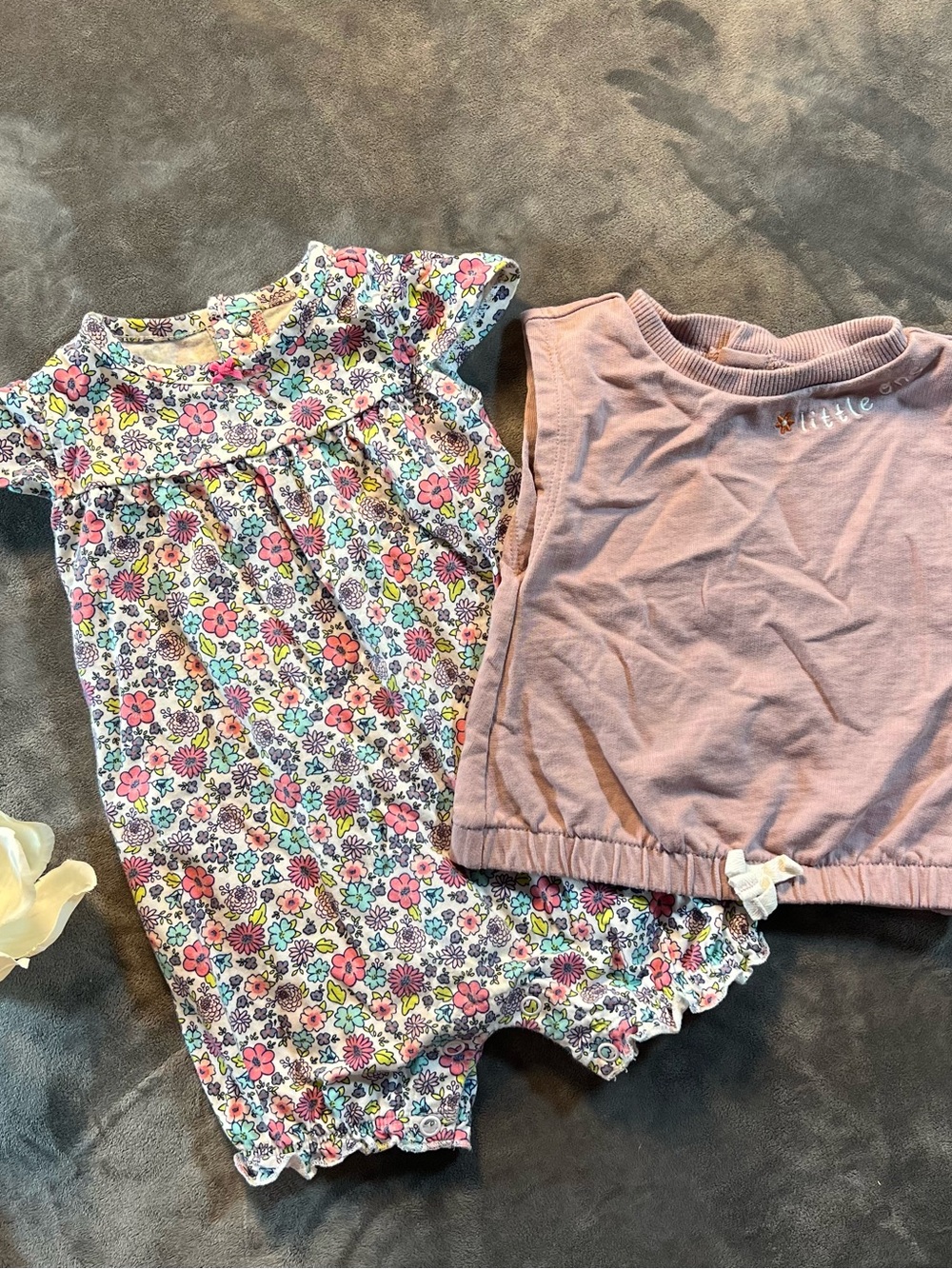 Carter's Floral Romper and Dusty Pink Top Matching Set